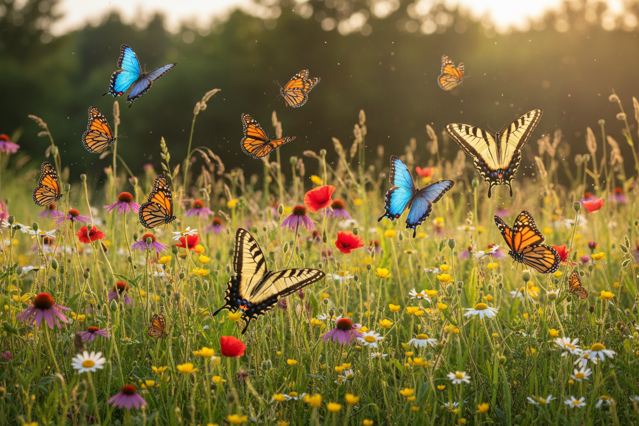 butterflies flying in nature